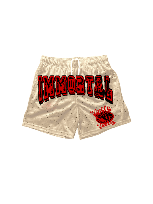 Cream/Red Mesh Shorts